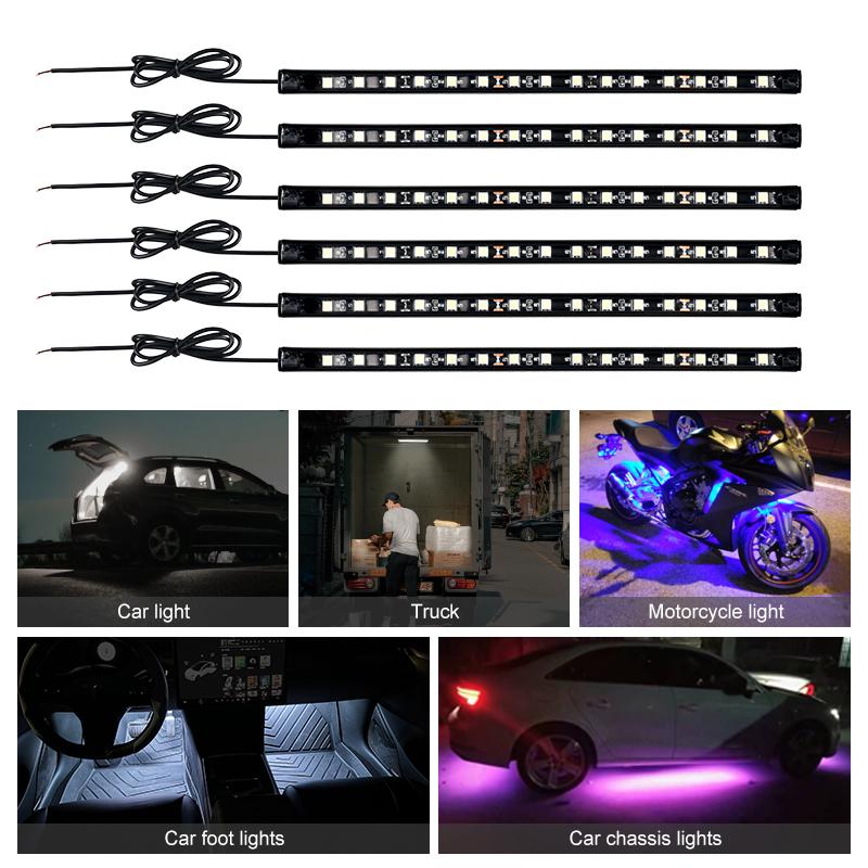 6pcs LED Strip Car Bottom Underglow Light Flexible LED Underbody Light Auto Decorative Ambient Atmosphere Lamp DRL For Car 12V