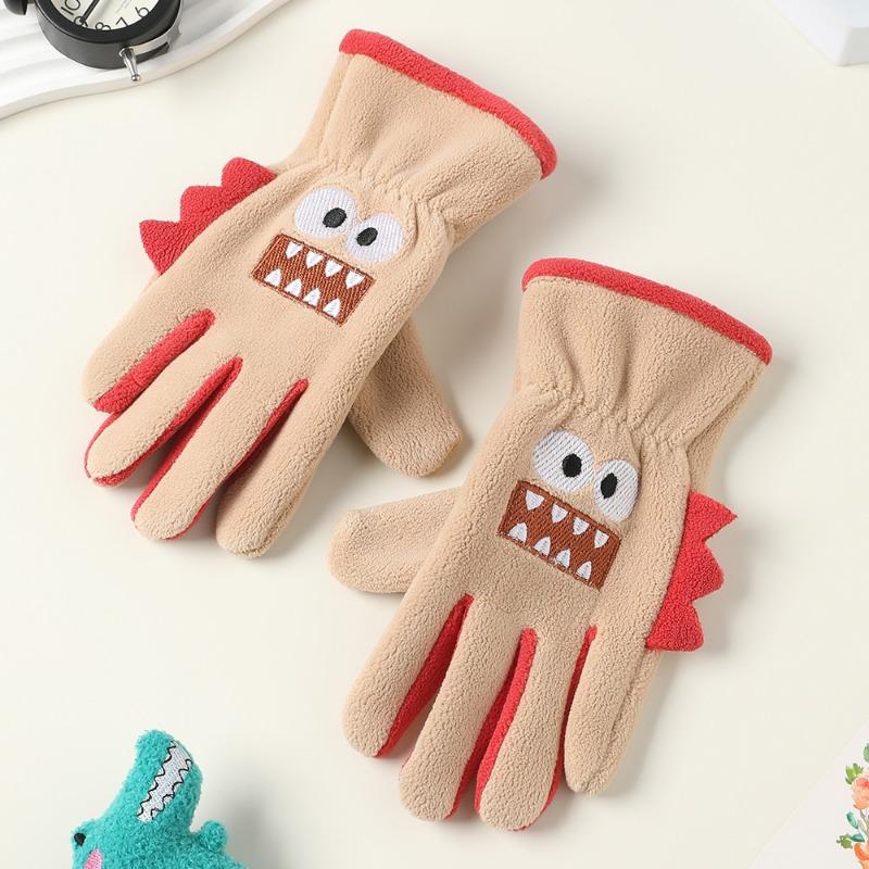 Children's men's and women's velvet autumn and winter Austrian velvet students riding skin-friendly outdoor warm and cold-proof cute cartoon gloves