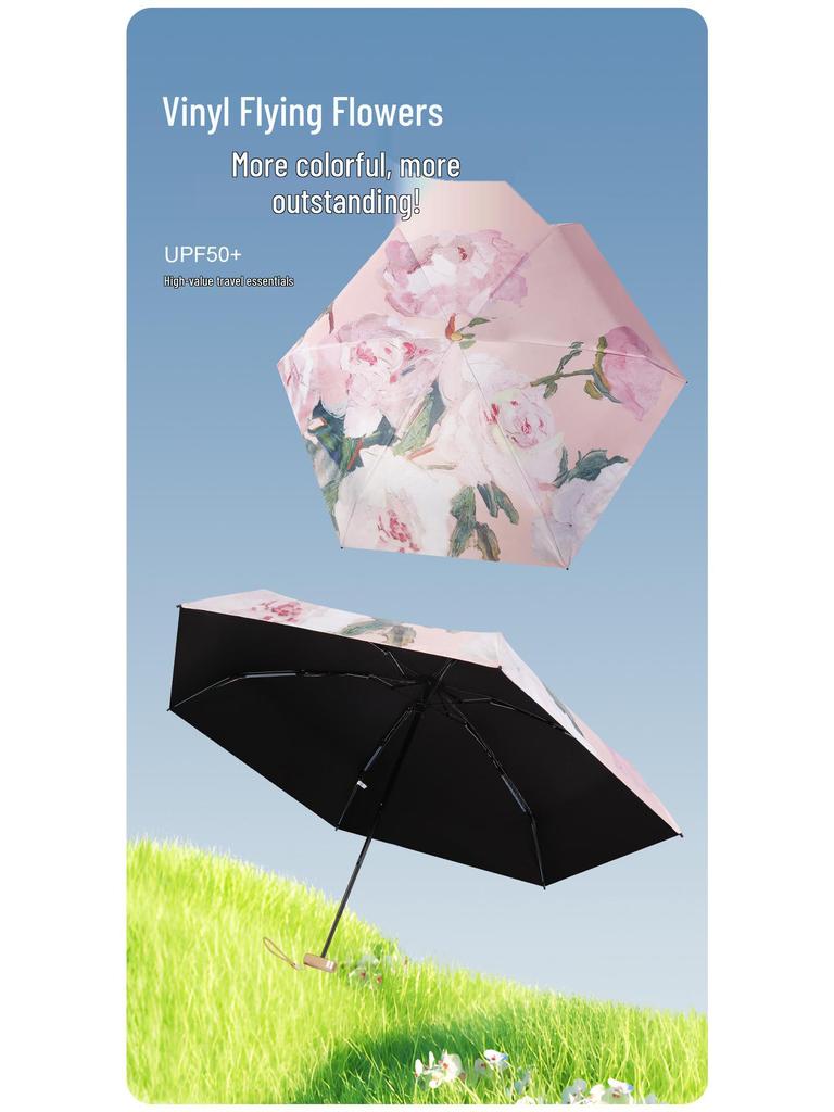 Kompakter UPF50+ Sonn- und Regenschirm für Damen - Mini Flach, 6-fach faltbar, Taschenformat, UV-Schutz, Ideal für Studenten.