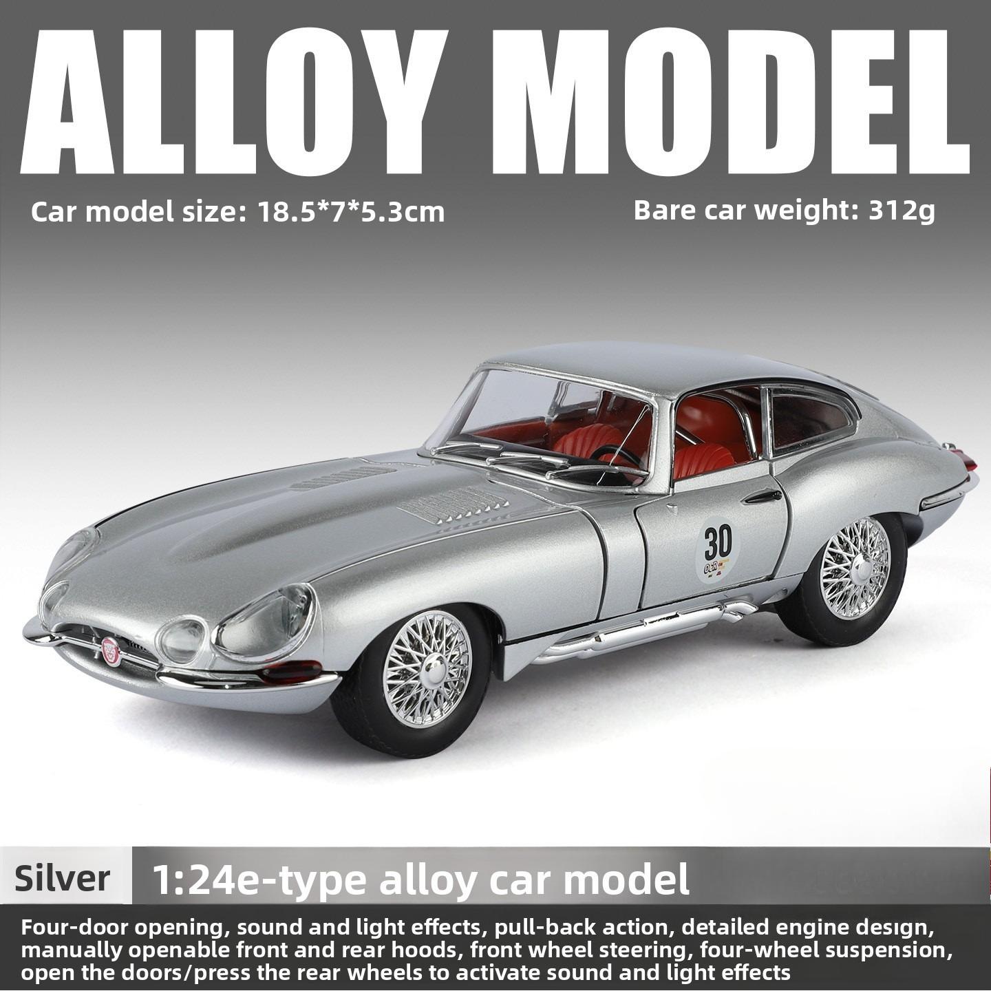 

1:24 E-TYPE vintage car Classic Sports car Alloy Car Model Diecasts Toy With Sound Light Vehicles Decoration Toys For Kids Gifts серебряный