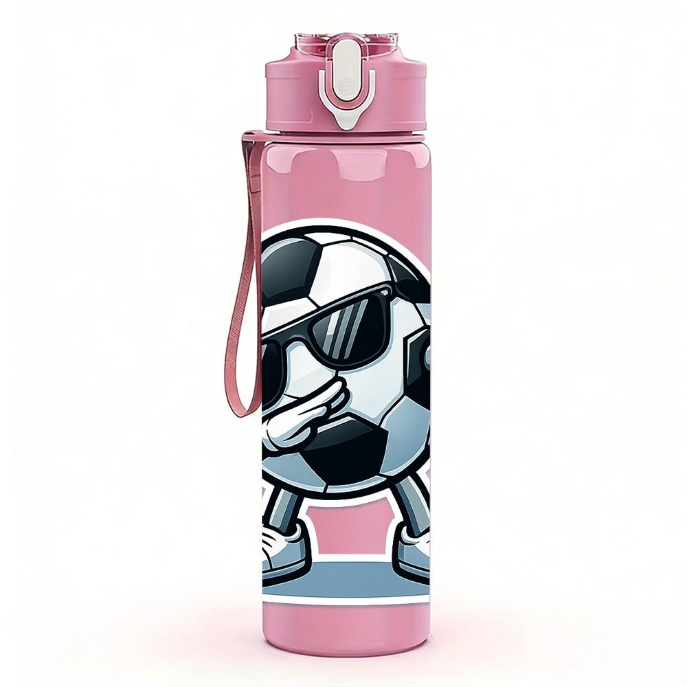 1PC Soccer Ball Cartoon Character Print 750ml Color Plastic Sports Water Bottle Leakproof Flip Straw Lid Suitable for Sports Office Home Use