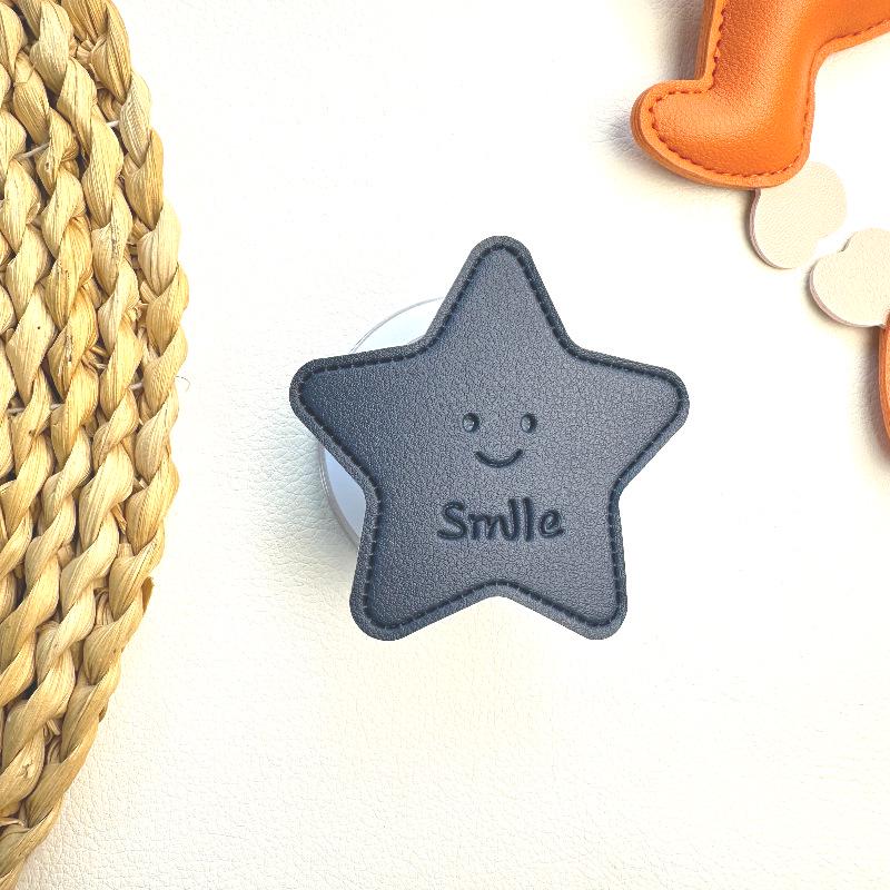Leather Star-Shaped Magnetic Phone Holder with Logo Sticker for Desktop Viewing