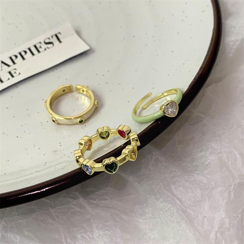 Colorful Retro Heart Adjustable Ring for Women - Trendy French Glaze Stacking Index Finger Ring