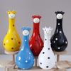 Hand Painted Cartoon Giraffe Resin Vase Novelty Cute Animal Flower Holder  Desktop Decor