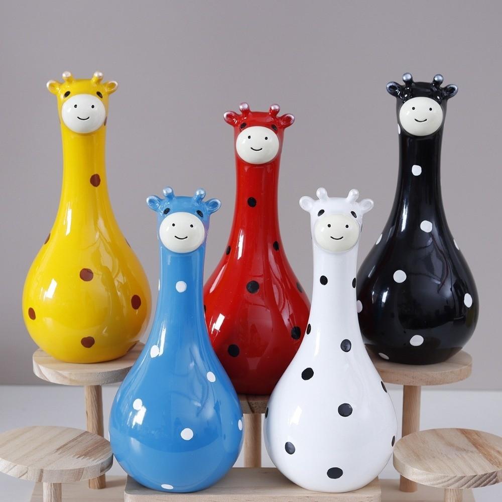Hand Painted Cartoon Giraffe Resin Vase Novelty Cute Animal Flower Holder  Desktop Decor
