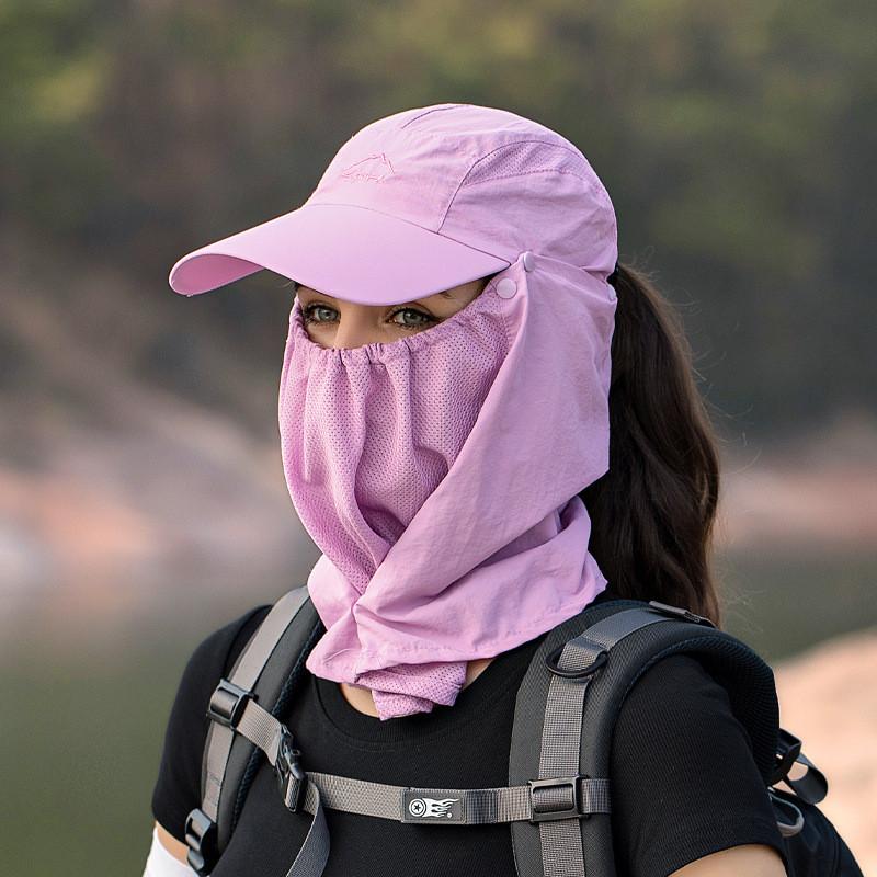 Sun Breathable Summer Hat With Wide Brim And Face Mask Design For Outdoor