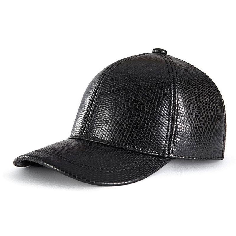 Leder-Baseballkappen für Männer und Frauen Mode Herbst und Winter Erste Schicht Rindsleder Schlangenmuster Kappe für junge Hipster Sonnenschutz Haining neu