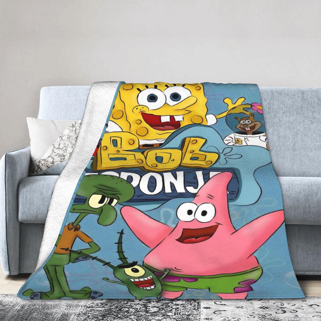 SpongeBob SquarePants Cartoon Blankets Fleece Lightweight Thin Throw Blanket for Bedroom Sofa Bed Rug