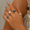 5Pcs/Set Gothic Punk Ring Set Silver Color Star 8-Ball Engraved Chain Open Stackable Rings For Men Women Streetwear Jewelry