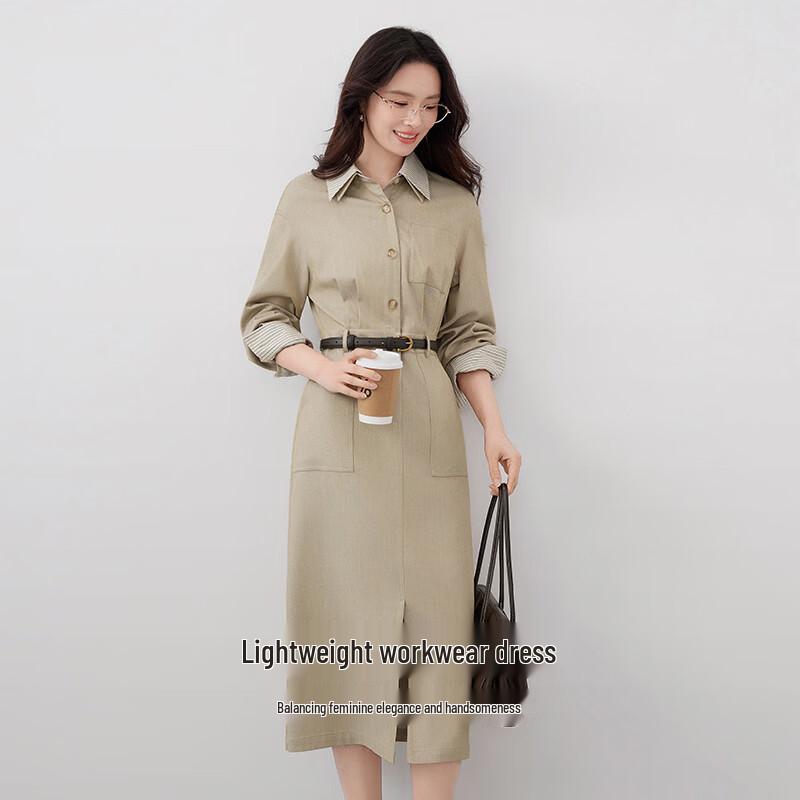 Xiangying Women s Long Sleeve Lapel Shirt Dress L