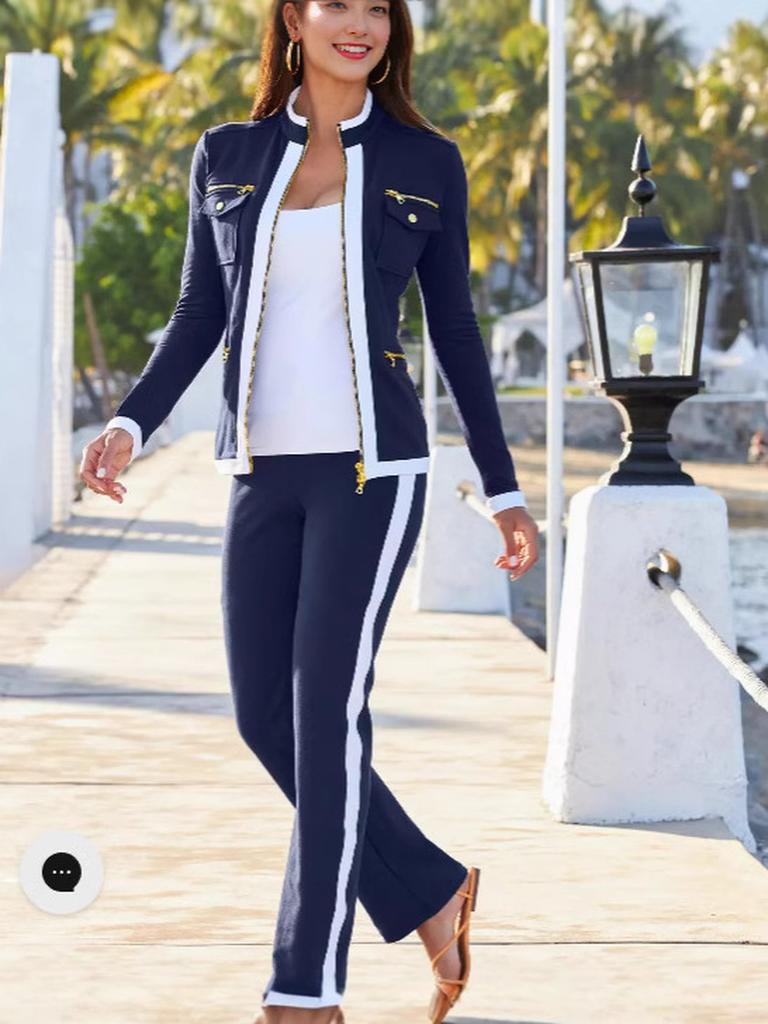 New Fashion Casual Multicolor Patchwork Jacket Set Women's Clothing