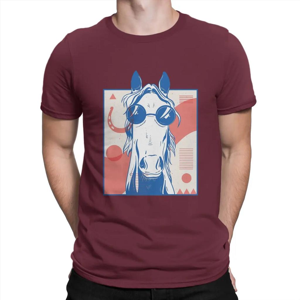 Horses Simplicitys Newest TShirt for Men Abstract Horse Round Collar Pure Cotton T Shirt Distinctive Birthday Gifts OutdoorWear