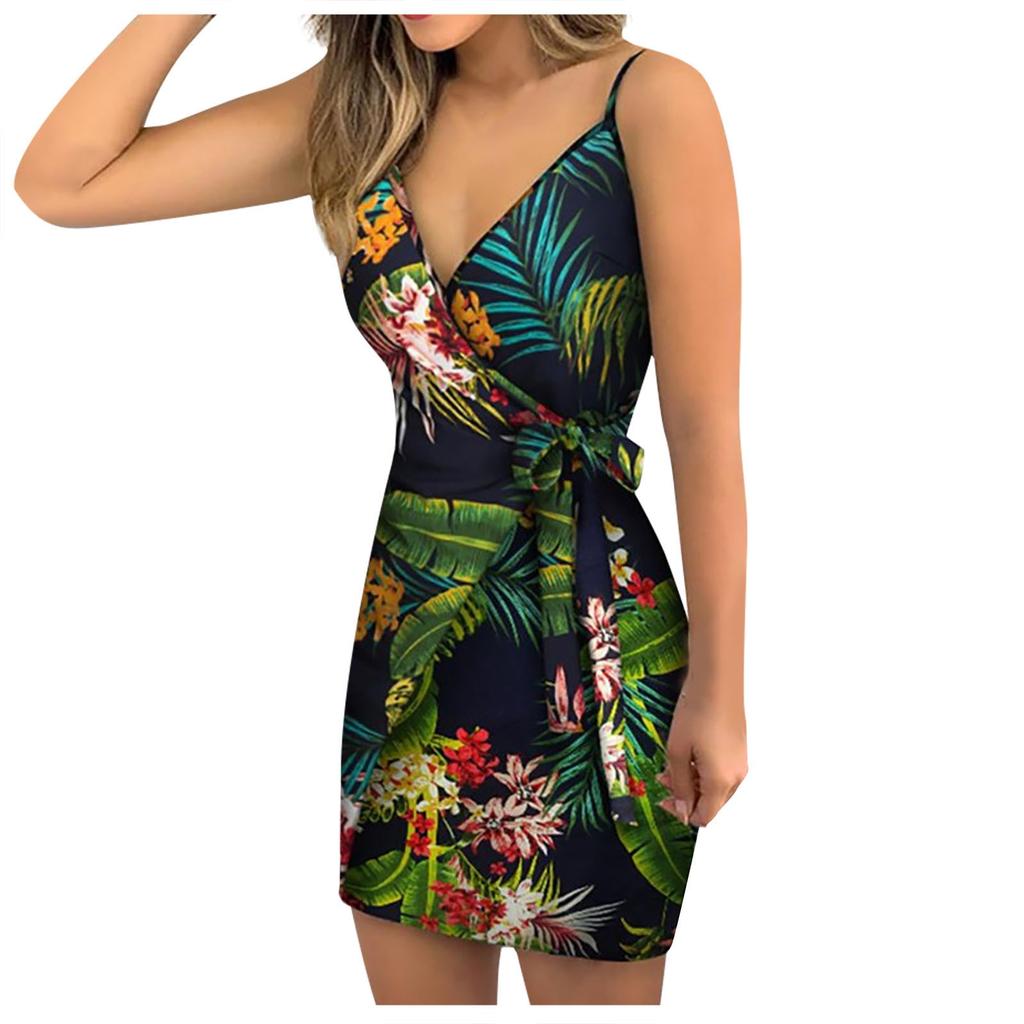 Kobiety Chic Fashion Flower Print Mini Dress Vintage Backless Straps Kobiece sukienki Sling Dress Backless Dress