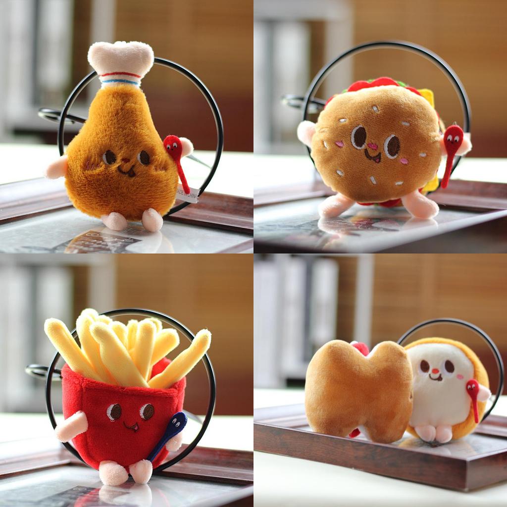 Adorable Plush Hamburger Hot Dog Chicken Leg French Fries Keychain For Backpacks Creative Gift