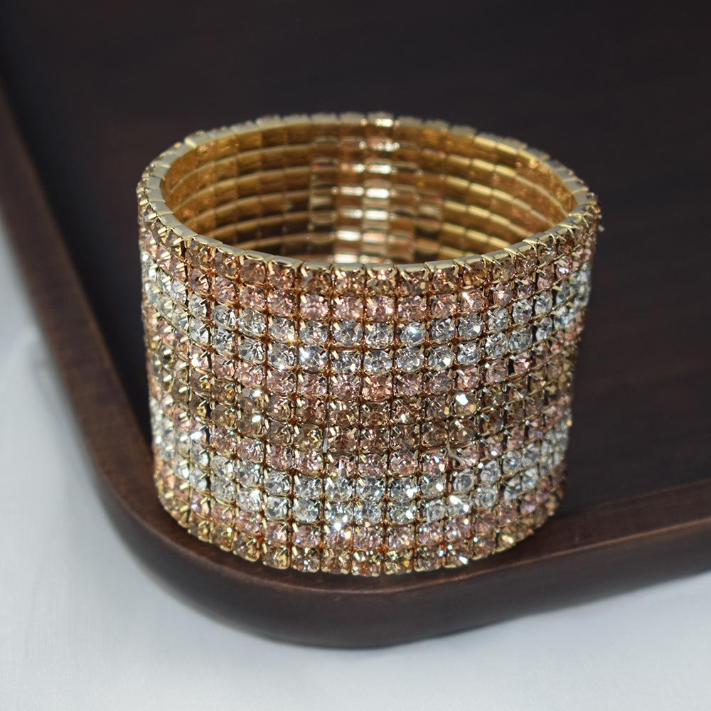 Bracelet Super Flash Incrusté de Cristal Brillant Strass Multi-Couches Large Cordon Élastique Ornement