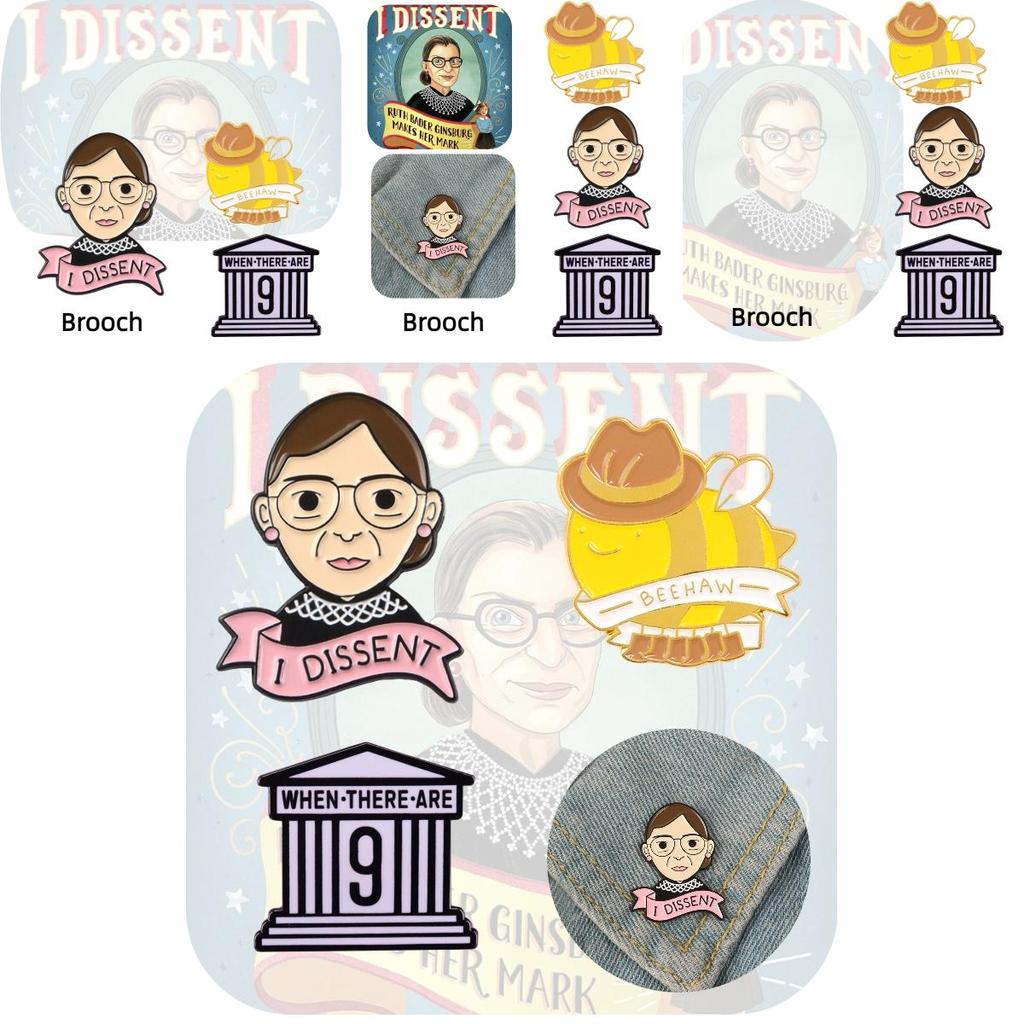 European And American Cartoon Kingsberg Dissent Judge Ruth Bader Ginsburg Brooch Pin