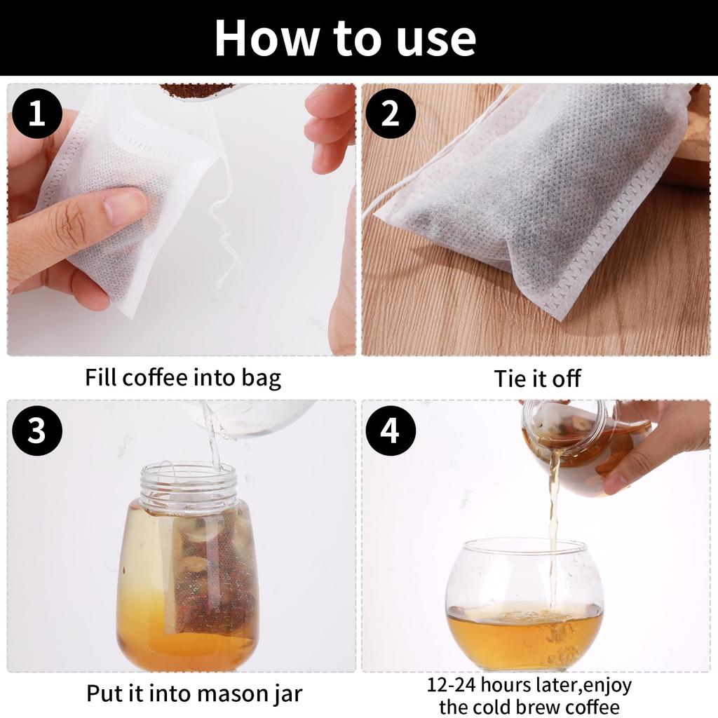 100 Pcs Cold Brew Coffee Filter No Mess Cold Brew Filter Bags 5x7cm Reusable Bath Tea Bags French Press Filters Bag for Tea