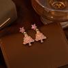 925 Sterling Silver Christmas Diamond Stud & Star Tree Pendant Earrings - European & American Light Luxury