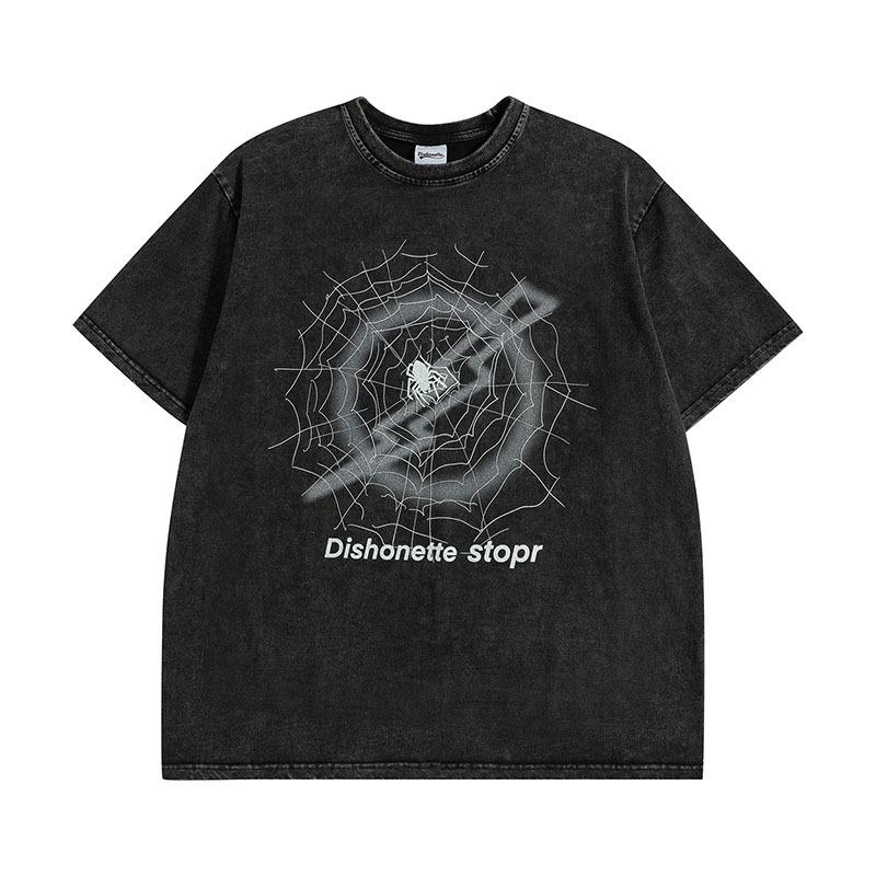American Trendy Brand Washed Old Short-Sleeved T-Shirt Men'S And Women'S Vintage Hip-Hop Retro Vintage Half-Sleeved T