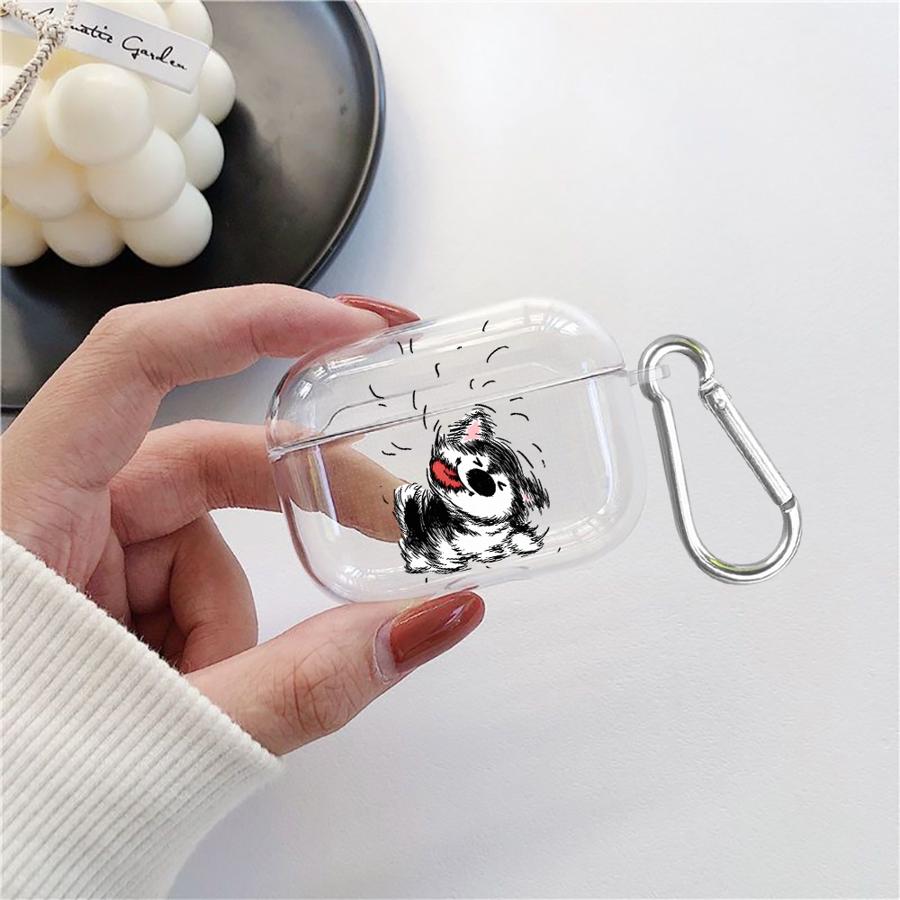Case For Airpods Pro 2 4 1 Pro2 3 Pro3 Clear Earphone Cases Cover Cartoon Lines Messy Puppy