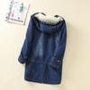 Women's Plus Size Hooded Denim Cotton Coat with Fleece Lining - Korean Style, Mid-Length, for Autumn and Winter.