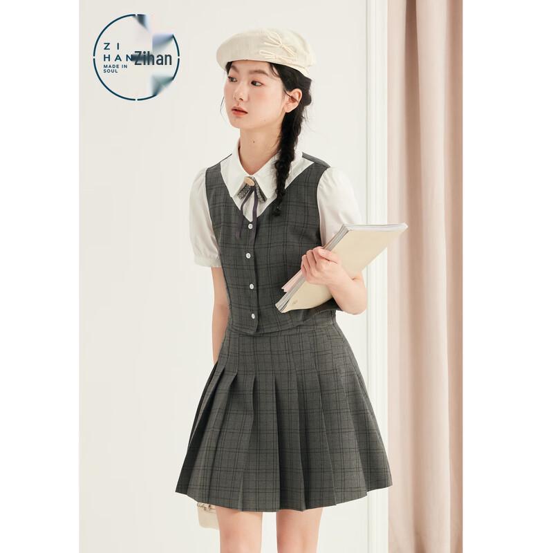 ZIHAN Women s Grey Plaid Two-Piece Set XL