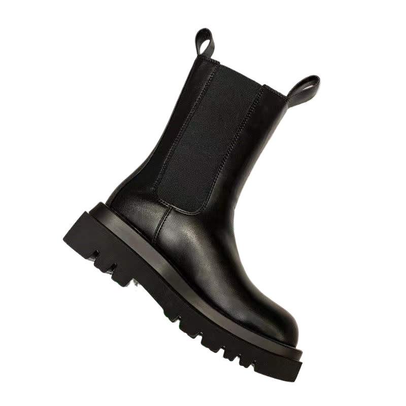 The same Martin boots women's British style spring and autumn single boots locomotive medium tube cigarette boots thick-soled Chelsea short boots