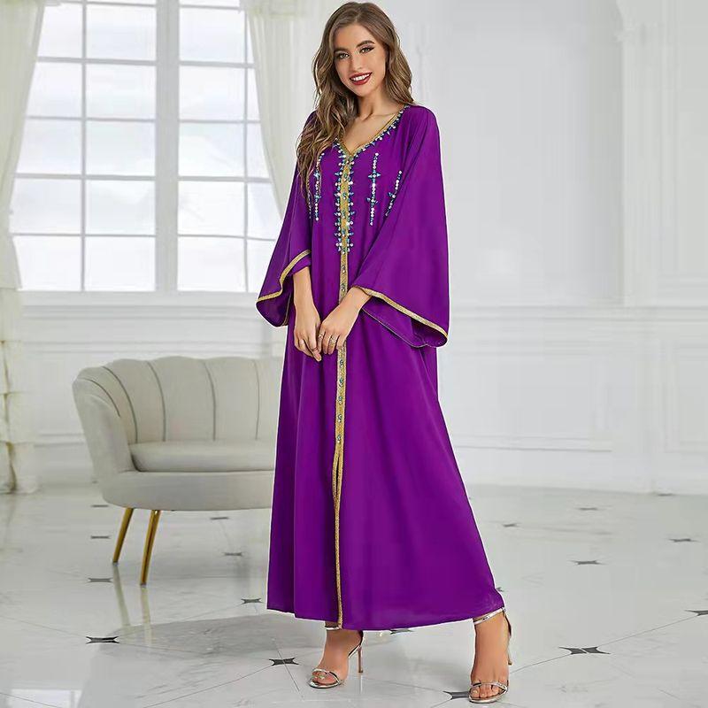 Fashion New Arrival Hand Sewing Drill V Neck Internet Celebrity Model Shoelace Dress Hand Stitched Diamond Dress