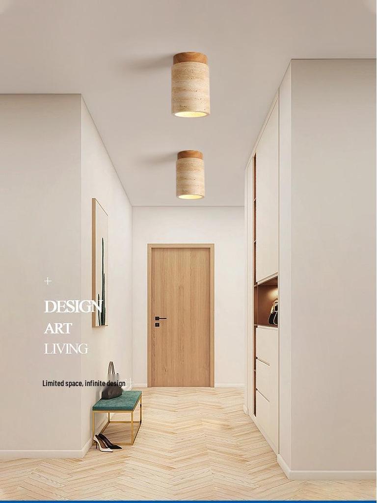 Japanische Wabi-Sabi Gelber Höhlenstein Deckenleuchte für Eingangsbereich oder Balkon