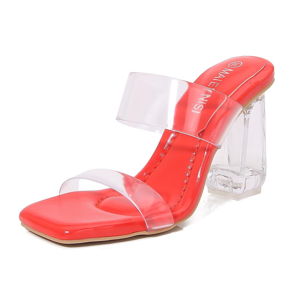 Transparent high-heeled sandals women's crystal heel wide fat feet large size women's shoes for