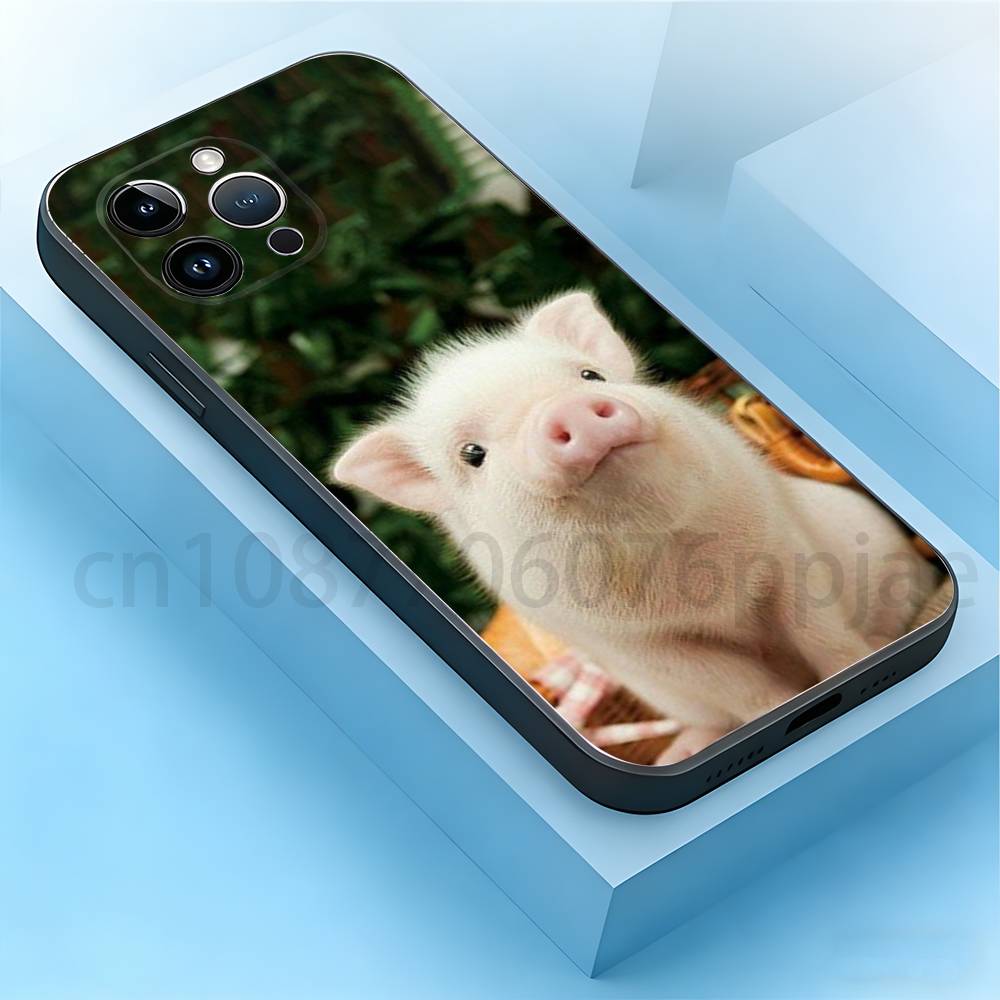 

Cute pig Phone Case For iPhone 17,16,15,14,13,12,11,XR,Pro,Max,Plus,mini, Silicone Black Cover iPhone15pro
