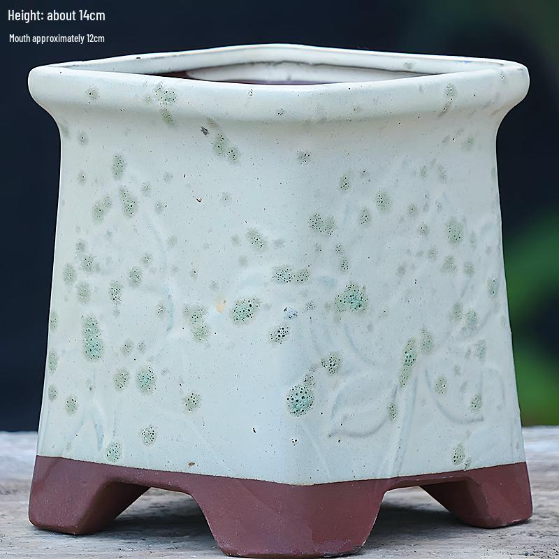 Handmade Terracotta Succulent Pot, Large Square with Gloss Glaze and Breathable Design.