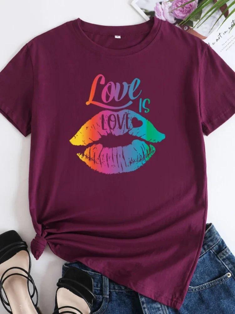 Love Is Love Rainbow Lip Print Women T Shirt Short Sleeve O Neck Loose Women Tshirt Ladies Tee Shirt Tops Camisetas Mujer