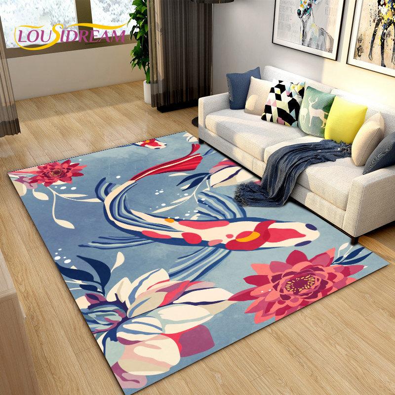Nordic Luxury 3D Fish Carp Area Rug Large,Carpet Rug for Living Room Bedroom Sofa Decoration,Kitchen Doormat Non-slip Floor Mat
