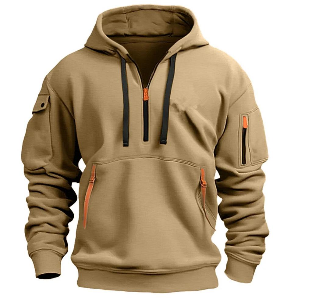 Men's Multi-pocket Zipper Hoodie, Sizes S-5XL, Spring/Autumn Casual Sport Sweatshirt