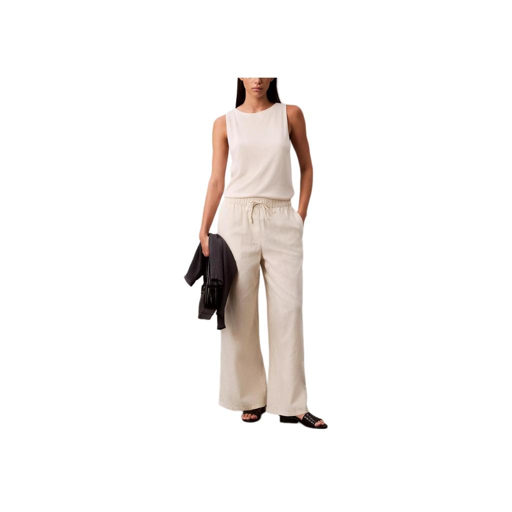 Calvin Klein Loose Fit High Waist Solid Color Casual Pants Women Bottoms Off-White 47B604G-100
