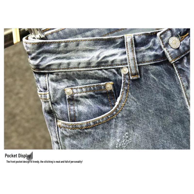 Men's Summer Light Ripped Denim Shorts - Loose Fit, Korean Style Trendy Mid-Length