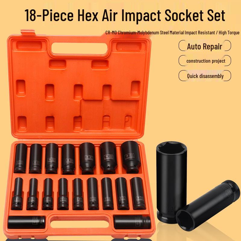 18-Piece Long Hex Socket & Air Wrench Set for Auto Repair