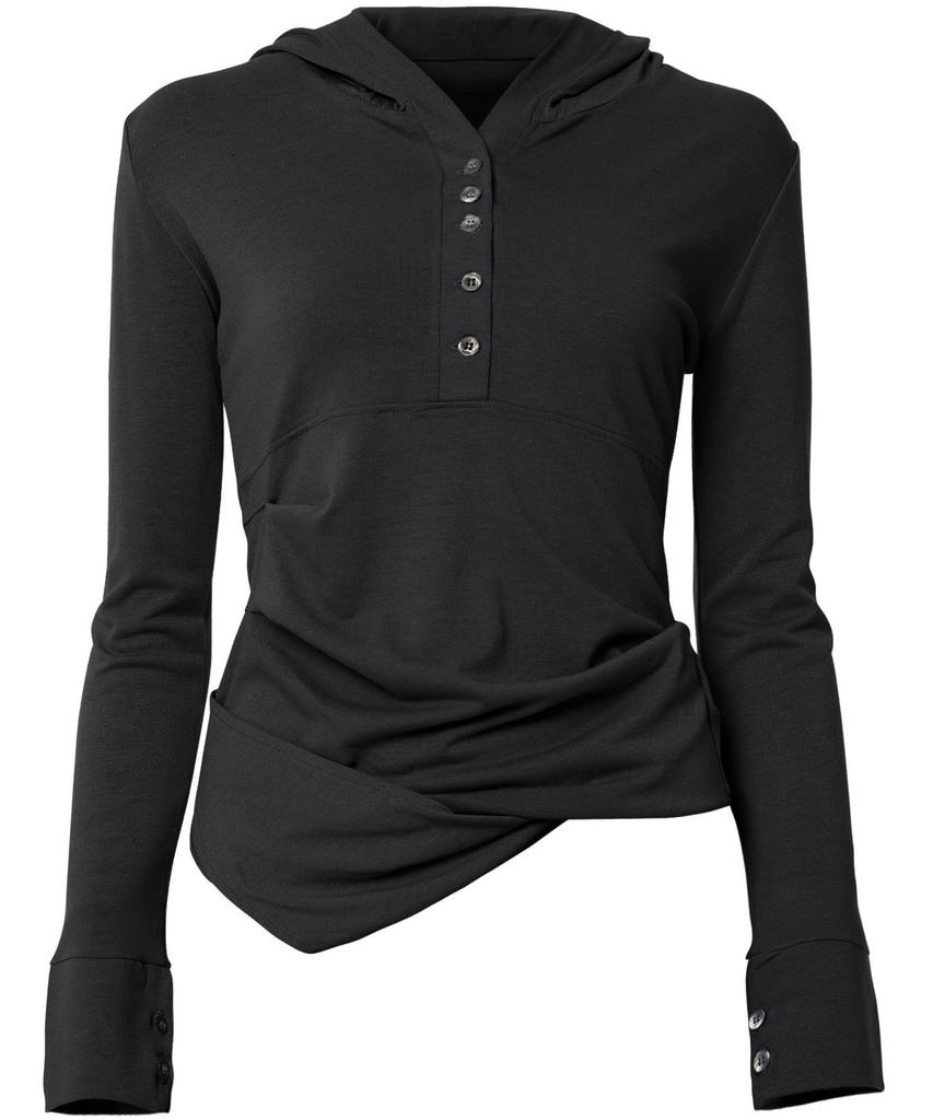 Asymmetrical Draped Hoodie (Fl-187_Black)