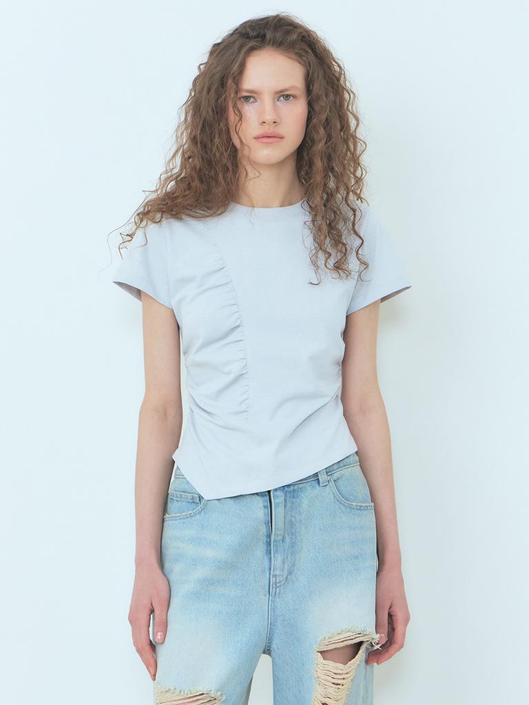 ETMON Curved Shirring T-Shirt Blue Gray