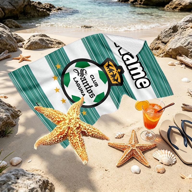 Custom Name Personalized Club Santos Laguna Print Beach Towel, for Trip Camping Beach Party Home Decor, Birthday Gift for Family & Friends