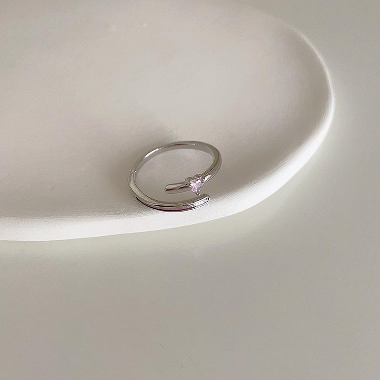 Sweet Pink Zircon Heart Open Ring for Women – Simple Korean Style