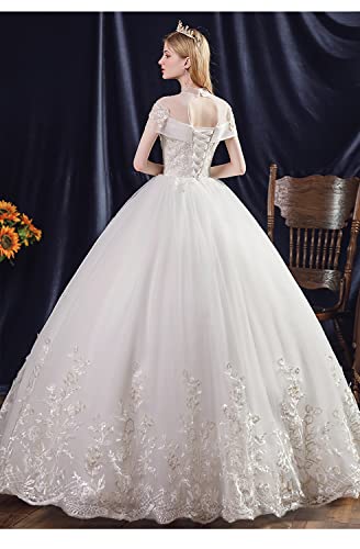 [Housaku Co., Ltd.] Wedding Dress, High Neck, French Sleeves, Long Length, Princess Line, Elegant, Premium Dress, Lace-up, Pure White, Bridal Dress (2