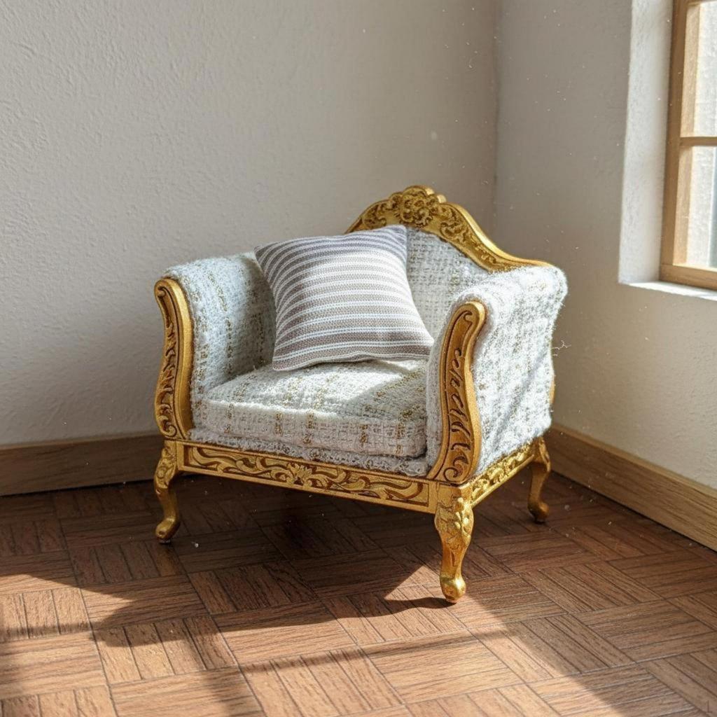 1:12 Scale Sofa Textile Upholstery Miniature Living Room Hand Sewn Trim Dollhouse Couch