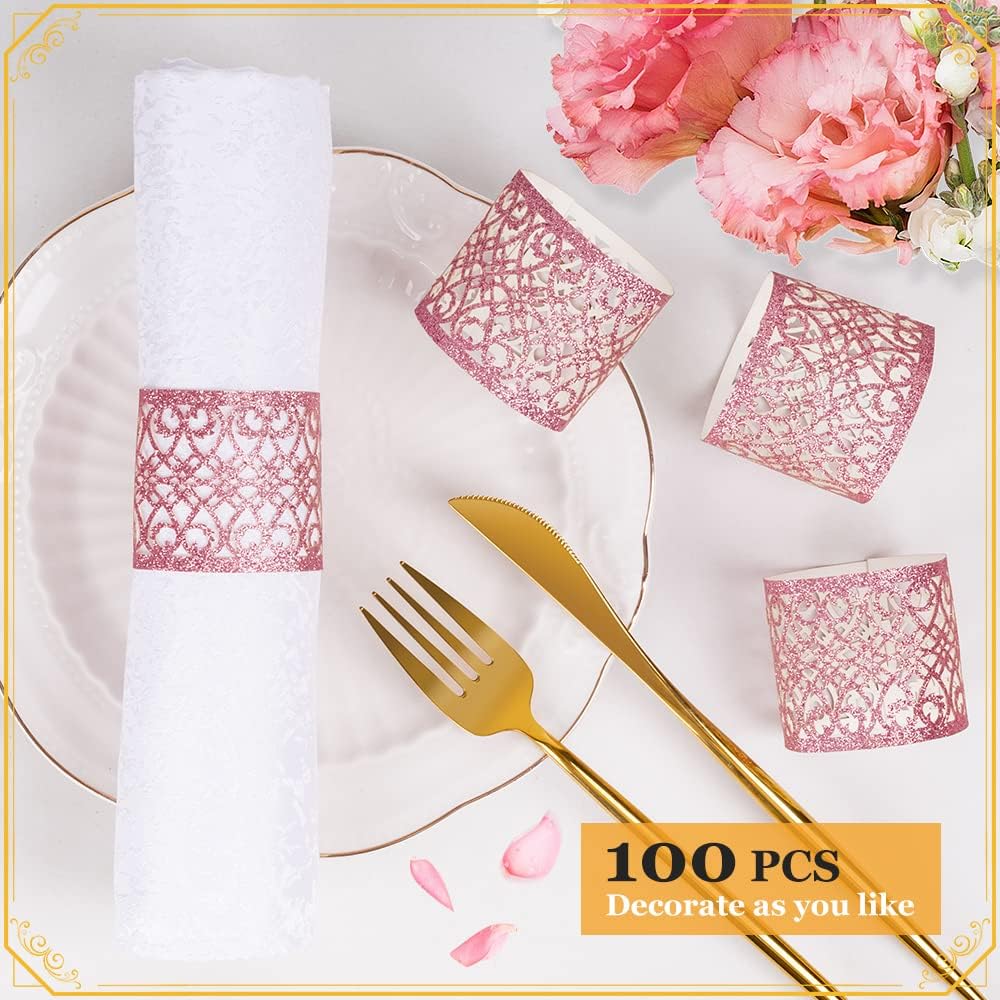 100/50Pcs Napkin Rings Sparkling Paper Napkin Holder Disposable Napkin Bands Napkin Holder For Wedding Party Dinner Table Decor