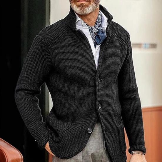 Casaco de Tricô Masculino Lapela Manga Comprida Caimento Solto Jaqueta de Tricô com Bolsos Textura Macia Casual Cor Sólida Tricot