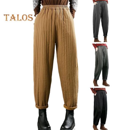 Women Casual Pants Elastic High Waist Loose Fit Thickened Sweatpants with Pockets Solid Color Casual Trousers