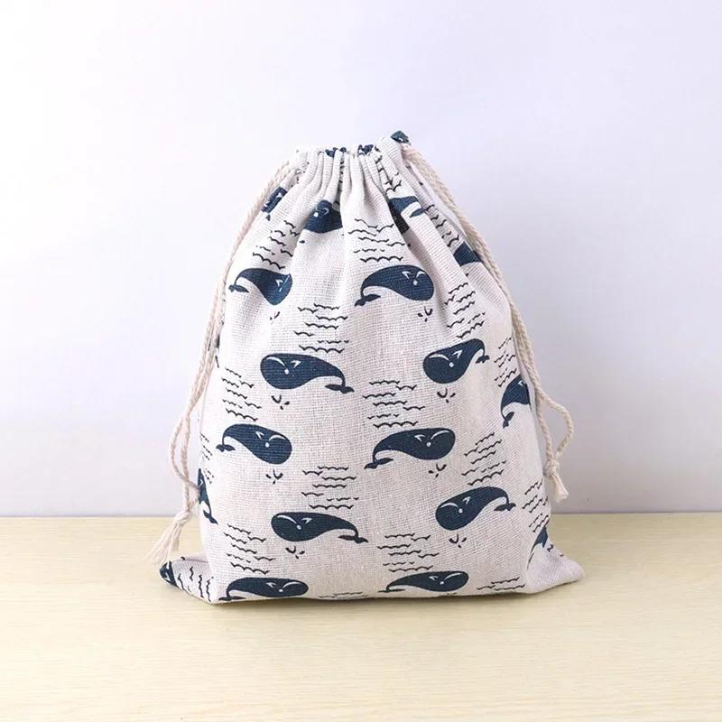 Cotton Linen Drawstring Bag Cute Cartoon Pattern Animal Plant Printed Pouch Dustproof Storage Bag Gift Packaging Bags