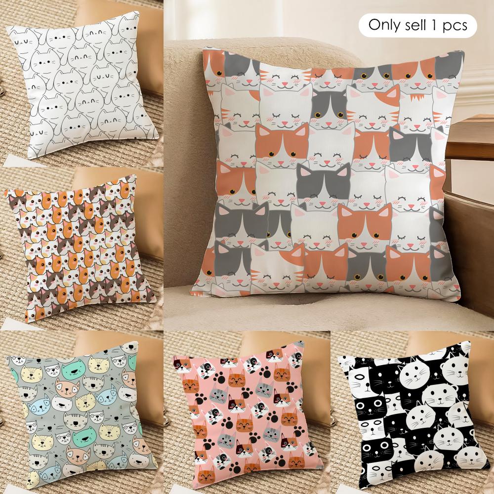 Cute Cat cartoon Kawaii Cushion Cover Silky Short Plush Invisible Zipper Dustproof Sofa Pillow Case for Home Decor