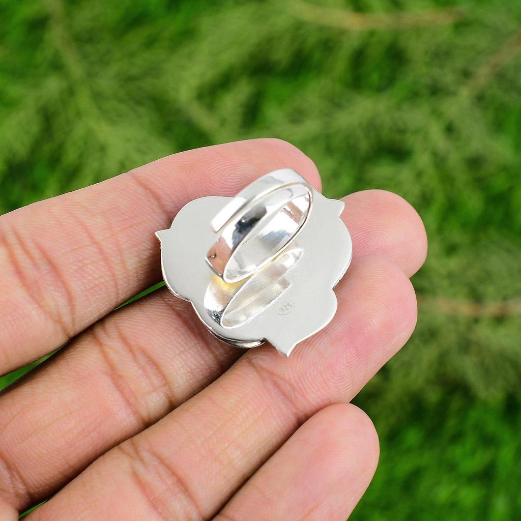 Gift For Her Natural Labradorite Promise Flower Adjustable Ring 925 Silver